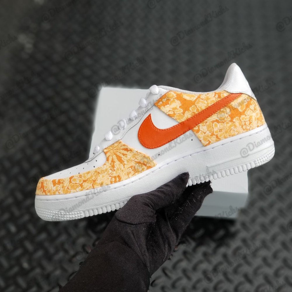 Custom Nike Air Force 1 White Orange Starburst